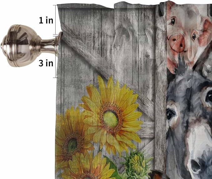 Farmhouse Kitchen Curtains 54 Inches length, Vintage Sunflowers Animals Printed