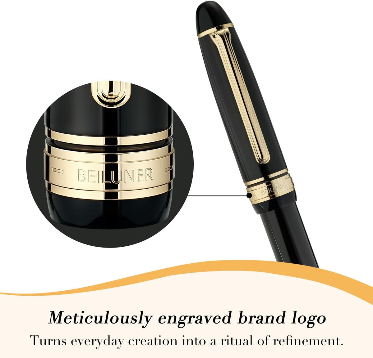 BEILUNER 319 Piano Black Lacquer Rollerball-Luxury Pen with 24K Gold