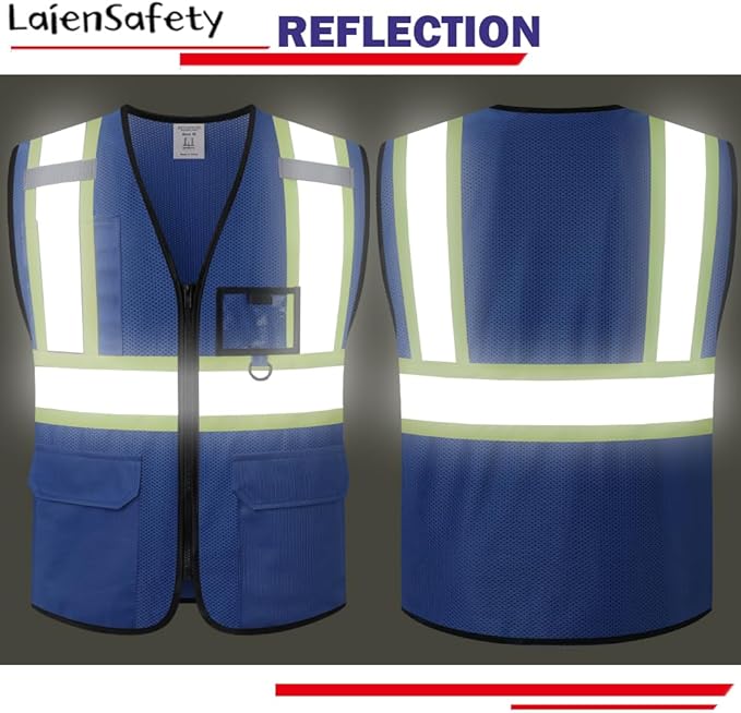 Hi Vis Reflective Safety Vest for Men Women with Multiple Pockets Mesh High Visibility Construction Work Vest,Meets ANSI/ISEA Standards(EK1-178-Blue-L)