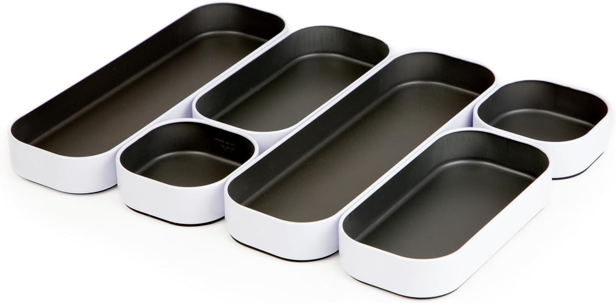 Three by Three Seattle Metal Stacking Bins Drawer Organizer, 6-Pc (Gray)