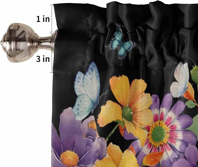 Spring Flowers Kitchen Curtains 54 Inches Length, Watercolor Country Colorful