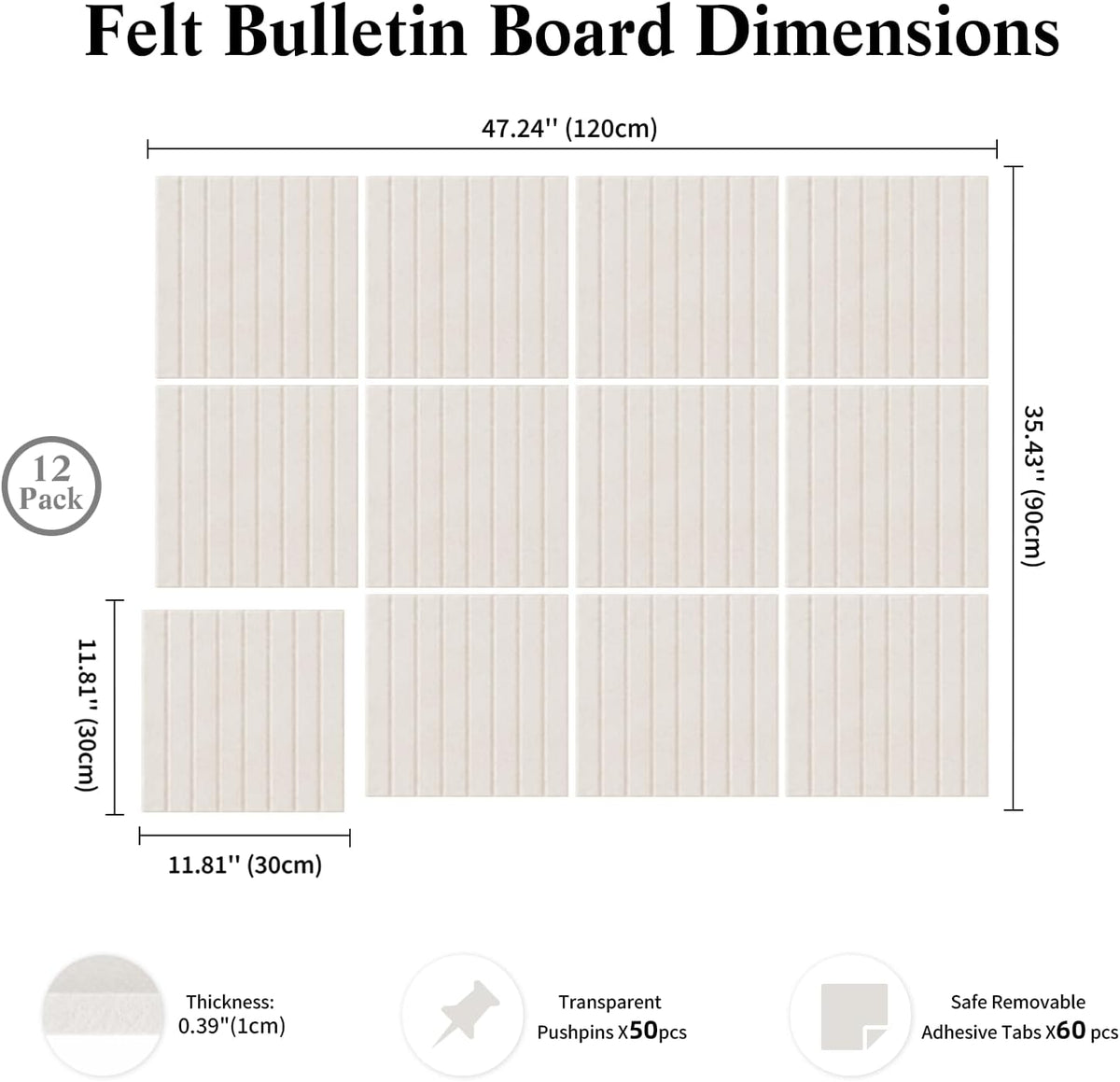 48" x 36" Large Felt Bulletin Board, Bold-Stripe 12-Pack Cork Boards
