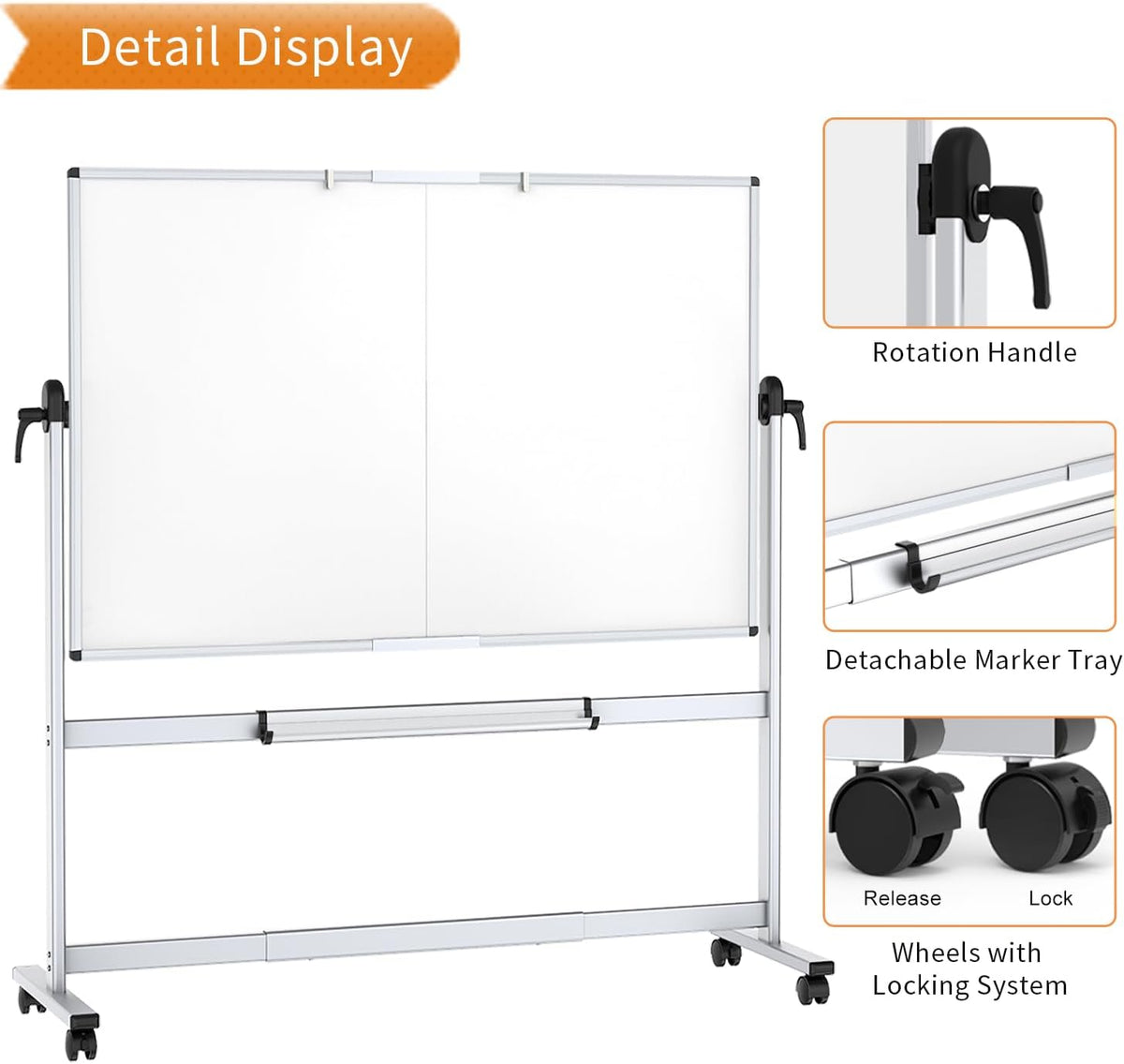 VIZ-PRO Rolling Whiteboard, 96" x 48" Mobile White Board with Stand