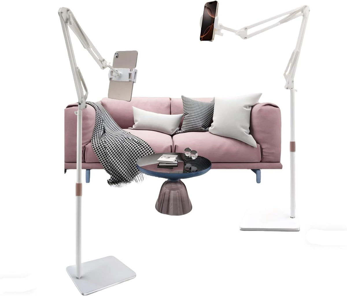 Tablet Floor Stand,360°Adjustable Height Stretchable Arm Swivel Dual Holder