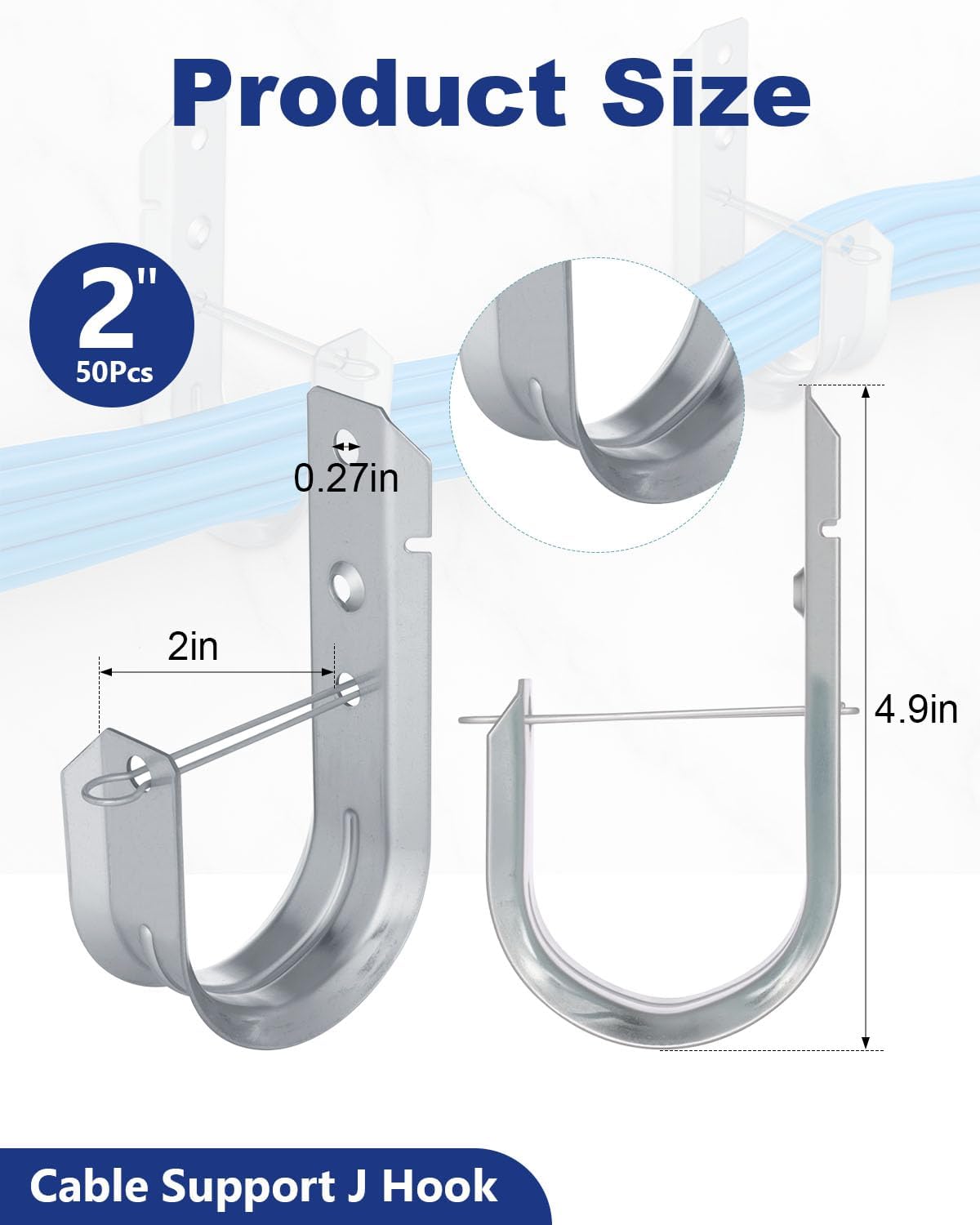 2" 50 PCS Galvanized Steel J-Hooks