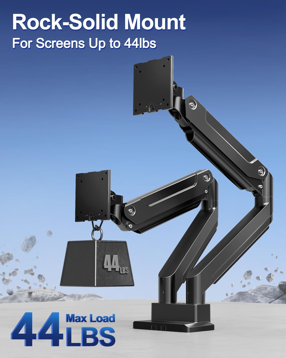 MOUNT PRO Dual Monitor Stand for Up to 44 lbs Ultrawide Screens Max 49 Inch, Heavy Duty Monitor Arm for 2 Monitors, Premium Full Motion Double Computer Desk Mount, VESA Mount 75x75/100x100mm