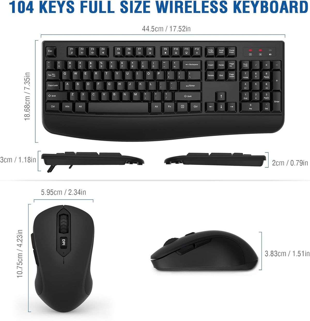 Wireless Keyboard and Mouse Combo, EDJO 2.4G Full-Sized Ergonomic Computer Keyboard with Wrist Rest and 3 Level DPI Adjustable Wireless Mouse for Windows, Mac OS Desktop/Laptop/PC
