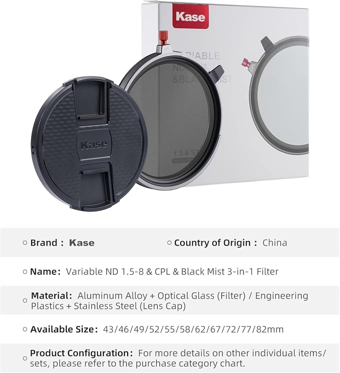 Kase 67mm Variable ND1.5-8 & CPL & Black Mist 3 in 1 Filter