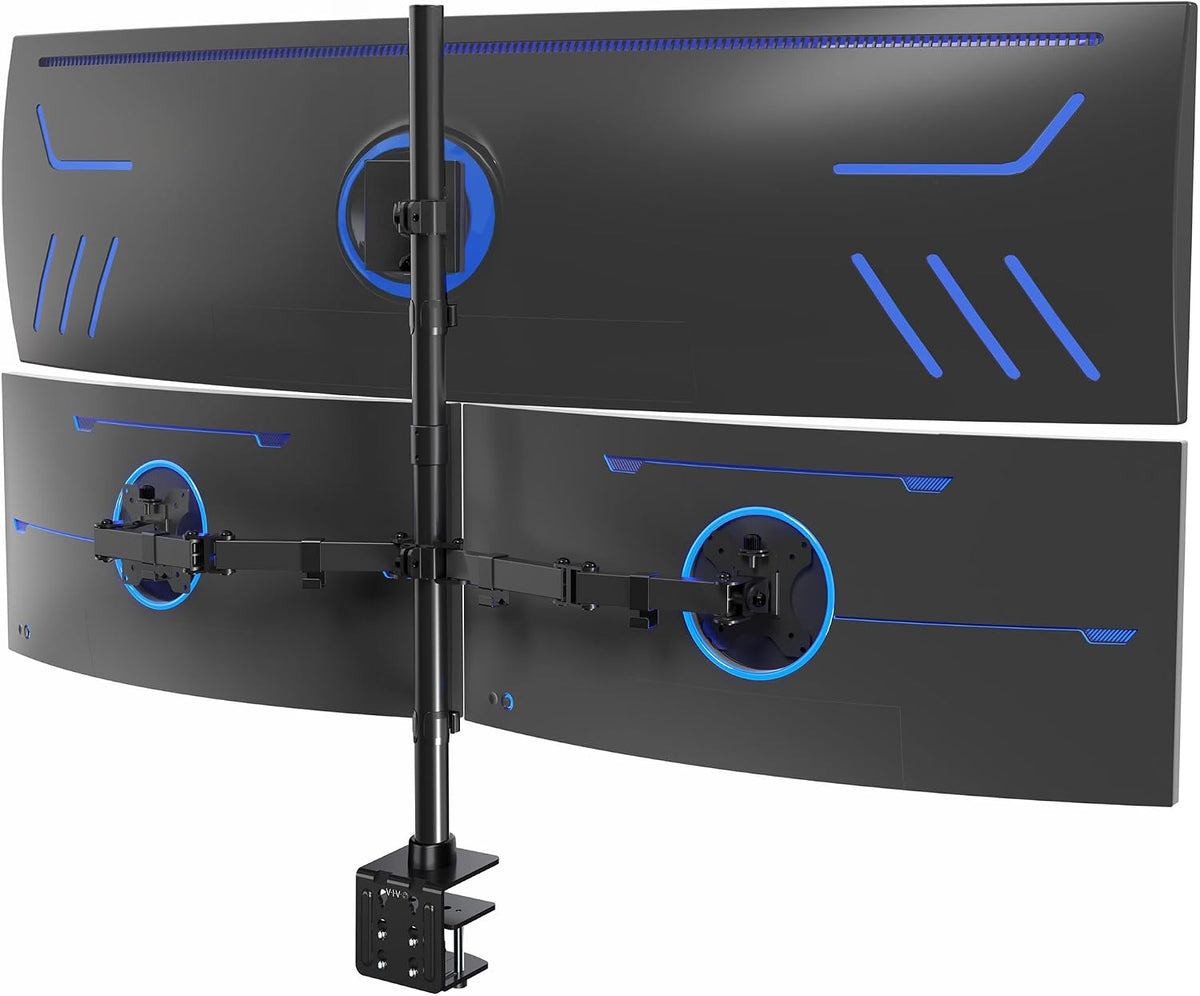 VIVO Triple Monitor Extra Tall Desk Mount for up to 49 inch Ultrawides on Center Bracket and 27 inch Screens on Side Brackets, Holds up to 44 lbs, Black, STAND-V103T