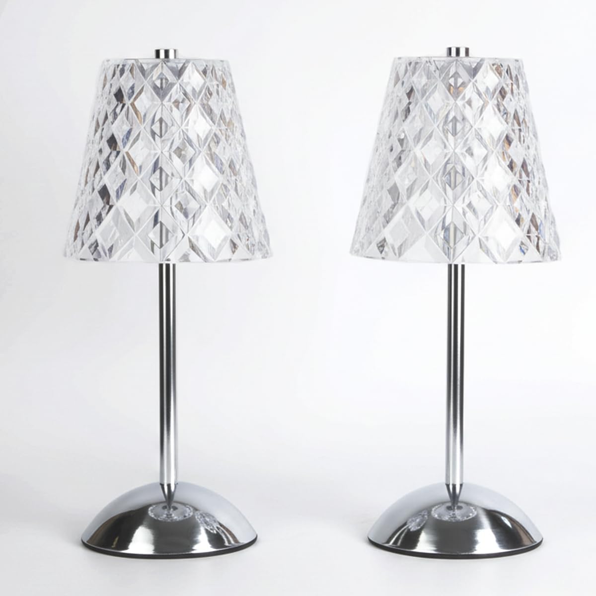 Set of 2 Rechargeable Cordless Table Lamps – 12 Inch Touch Control Desk Lamps, Battery Powered Small Night Light for Bedroom, Living Room, Home Office (Silver)
