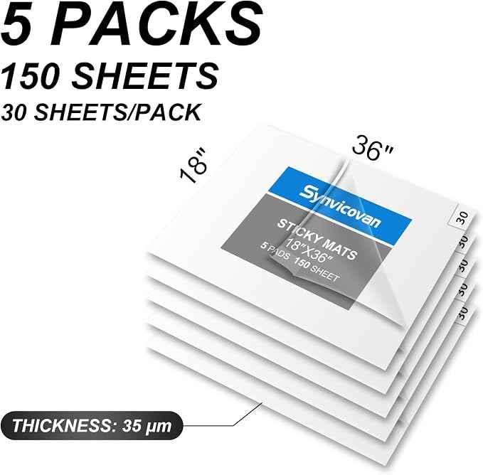18" x 36" White Sticky Mat Tacky Pads Adhesive Floor Mat (5 Packs, 150 Sheets