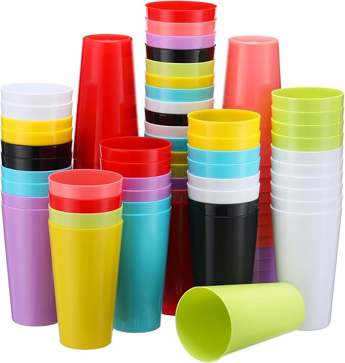 Patelai 100 Pcs Reusable Plastic Cups Drinking Cups Colorful Unbreakable Juice
