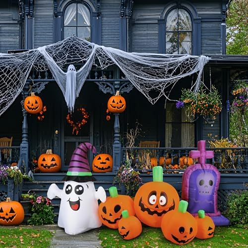 3.7Ft Halloween Inflatable Tombstones Haunted House Prop LED Lights for Halloween Party Holiday Indoor Outdoor Garden Lawn Yard Decorations