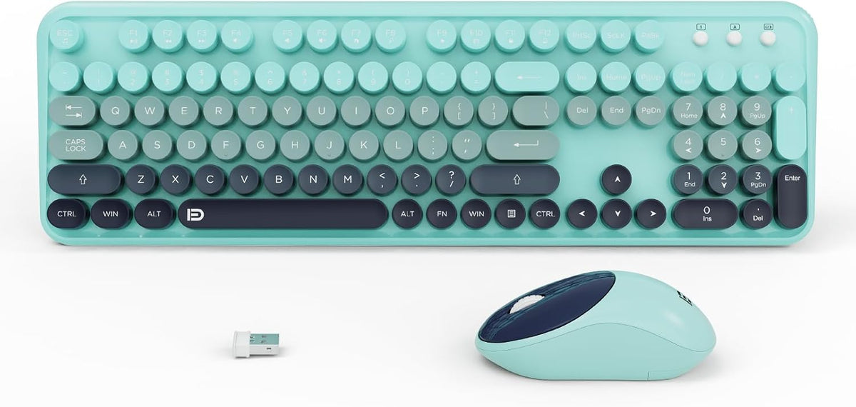 Teal Wireless Keyboard and Mouse Combo,Retro Bubble Round Key,for PC Laptop