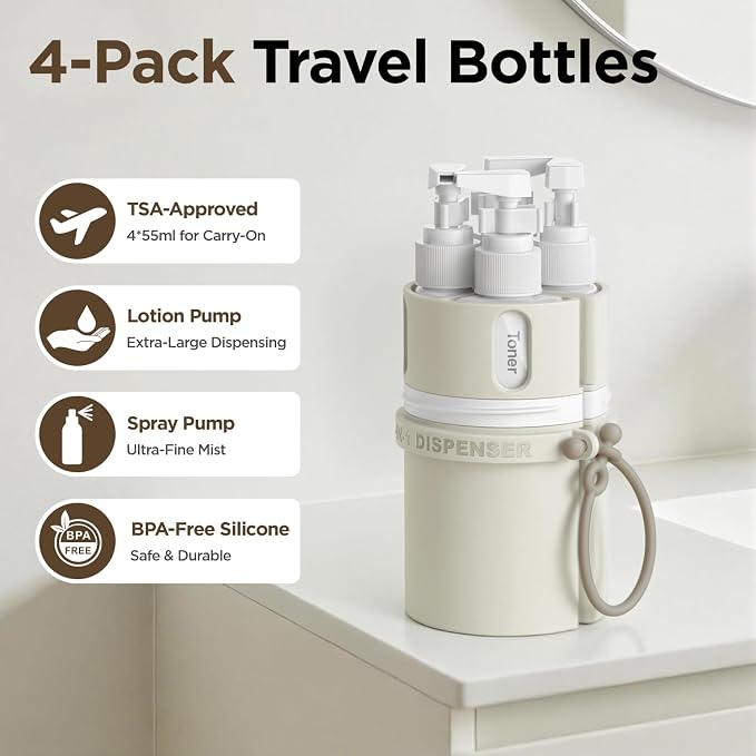 4 in 1 Travel Dispenser Bottle, Travel Toiletry Bottles