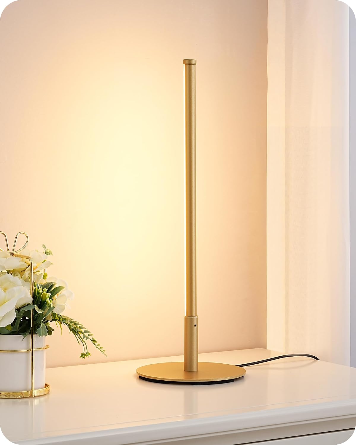 EDISHINE LED Table Lamp, Modern Dimmable Desk Lamps Metal Finish, Gold