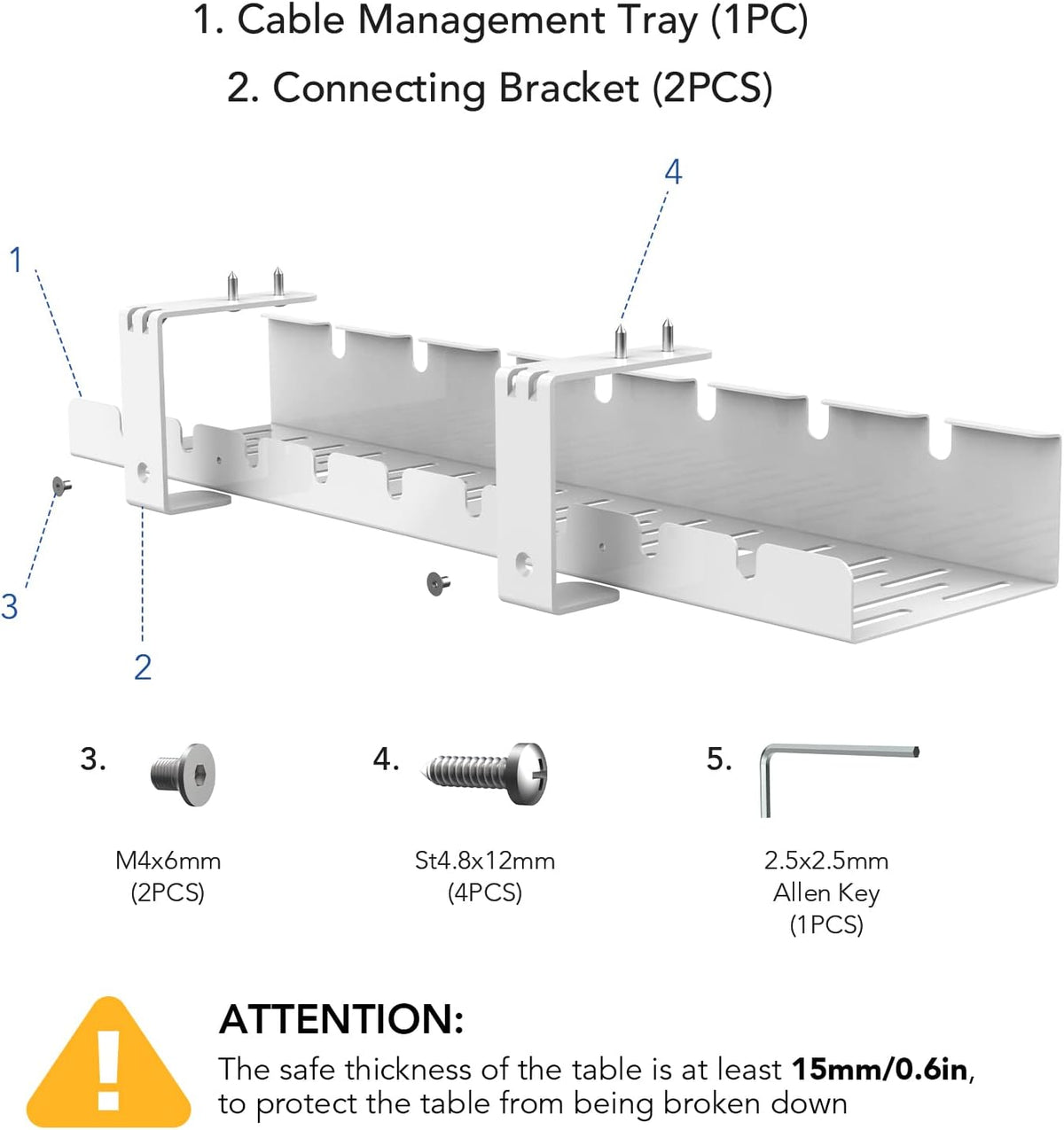 FLEXISPOT Under Desk Cable Management Tray, Metal Raceway Wires Cable Tidy Organizer Office and Home Cable Tray Use for Standing Desk (White)
