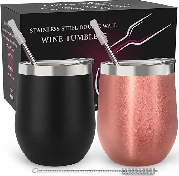 CHILLOUT LIFE 12 oz Stainless Steel Wine Tumblers 2 Pack