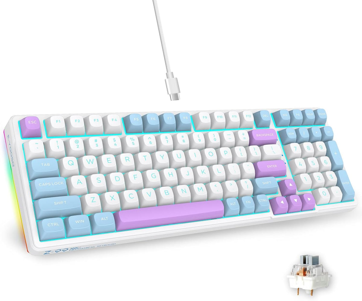 E-YOOSO 96% Wired Creamy Mechanical Keyboard, Cyan LED Backlit for PC/MAC