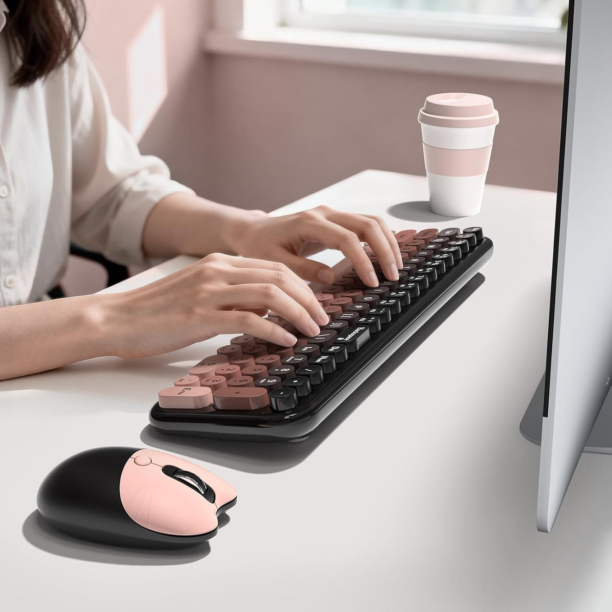 KNOWSQT Wireless Keyboard and Mouse Combo - BlackBerry-Gradient 2.4G Full-Size Typewriter Cute Colorful Keyboards - USB Plug and Play, for Windows, Laptop, Computer, PC, Desktop