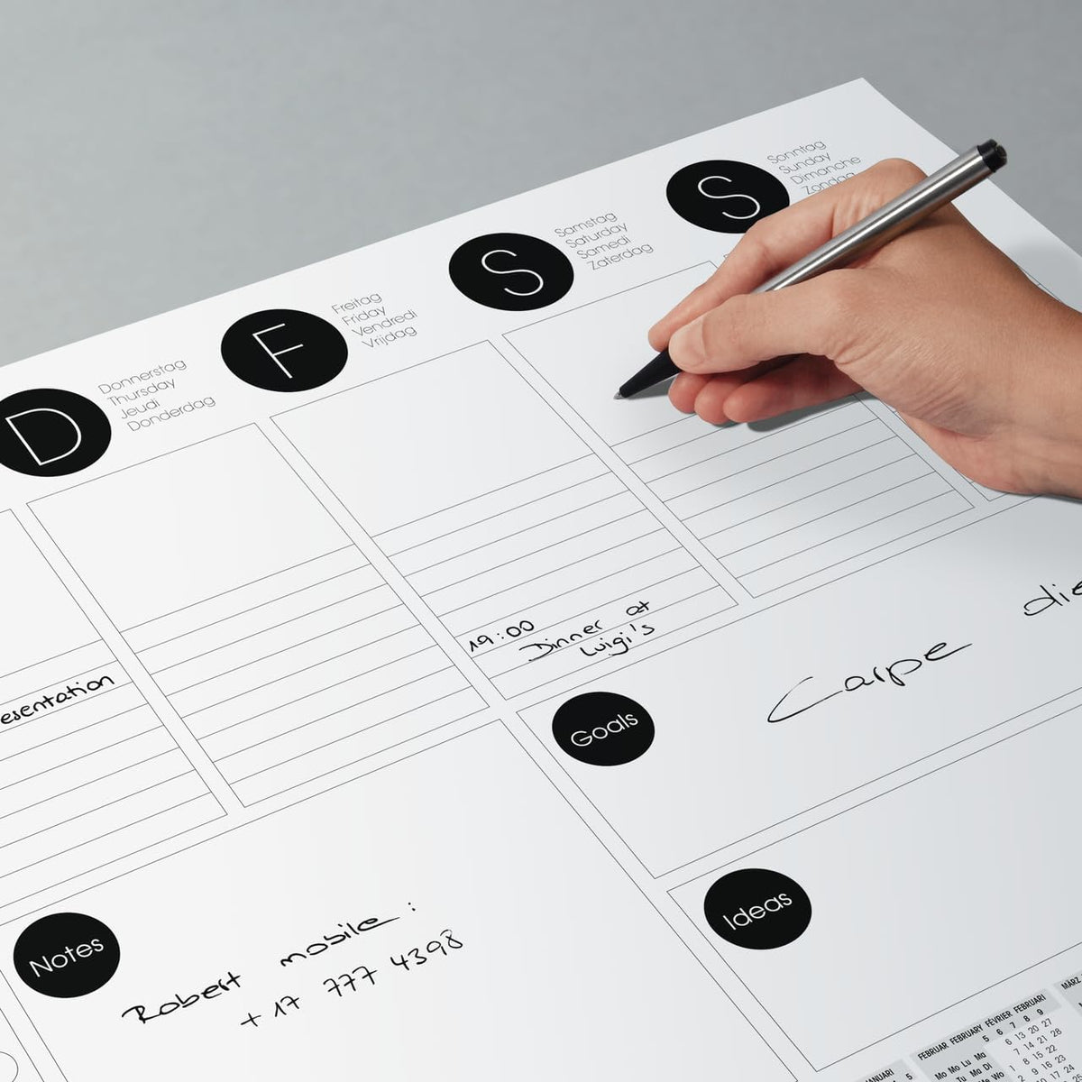 SIGEL H6506 Paper desk pad- weekly planner - grey - A3-2026/2027 - DE/EN/FR/NL - 30 sheets - FSC-certified