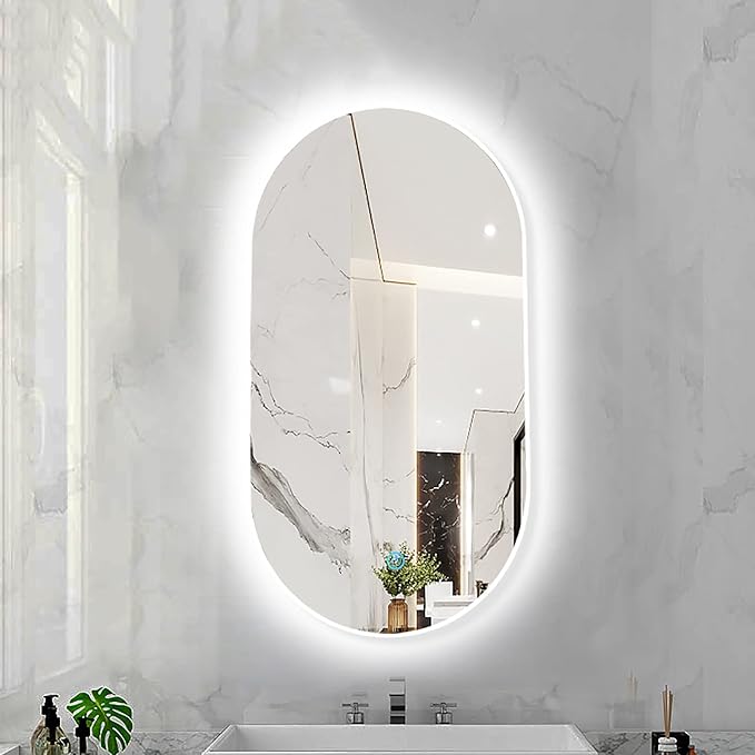 Oval LED Illuminated Bathroom Mirror, Wall-mounted Vanity Makeup Mirror