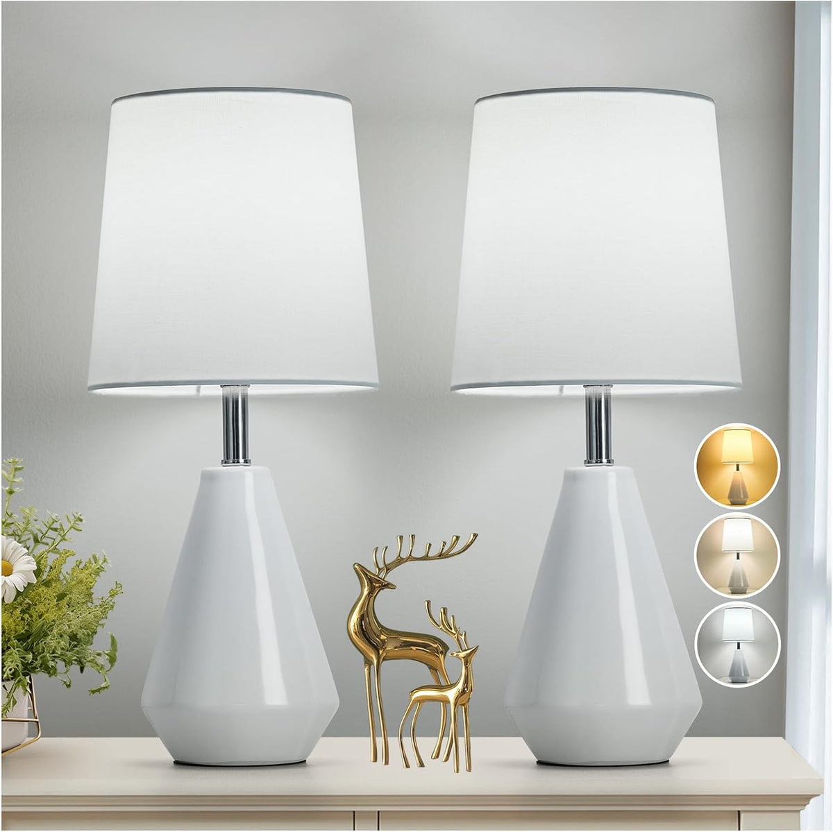 bdayanx15.5" Small Table Lamp Set of 2, 3 ColorTemperatures for Bedroom