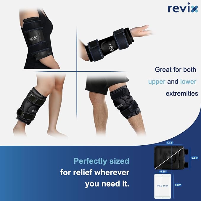 REVIX Ice Packs for Knee Relaxation, Reusable Gel Ice Wraps with Cold Compression for Enhanced Flexibility and Recovery, Plush Cover and Long-Lasting Cold, A Set of Two, Black