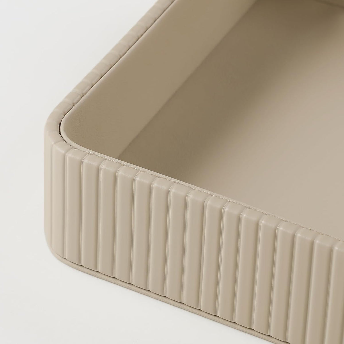 Desk Organizer Tray, PU Leather Nightstand Organizer, Beige 2-Pack