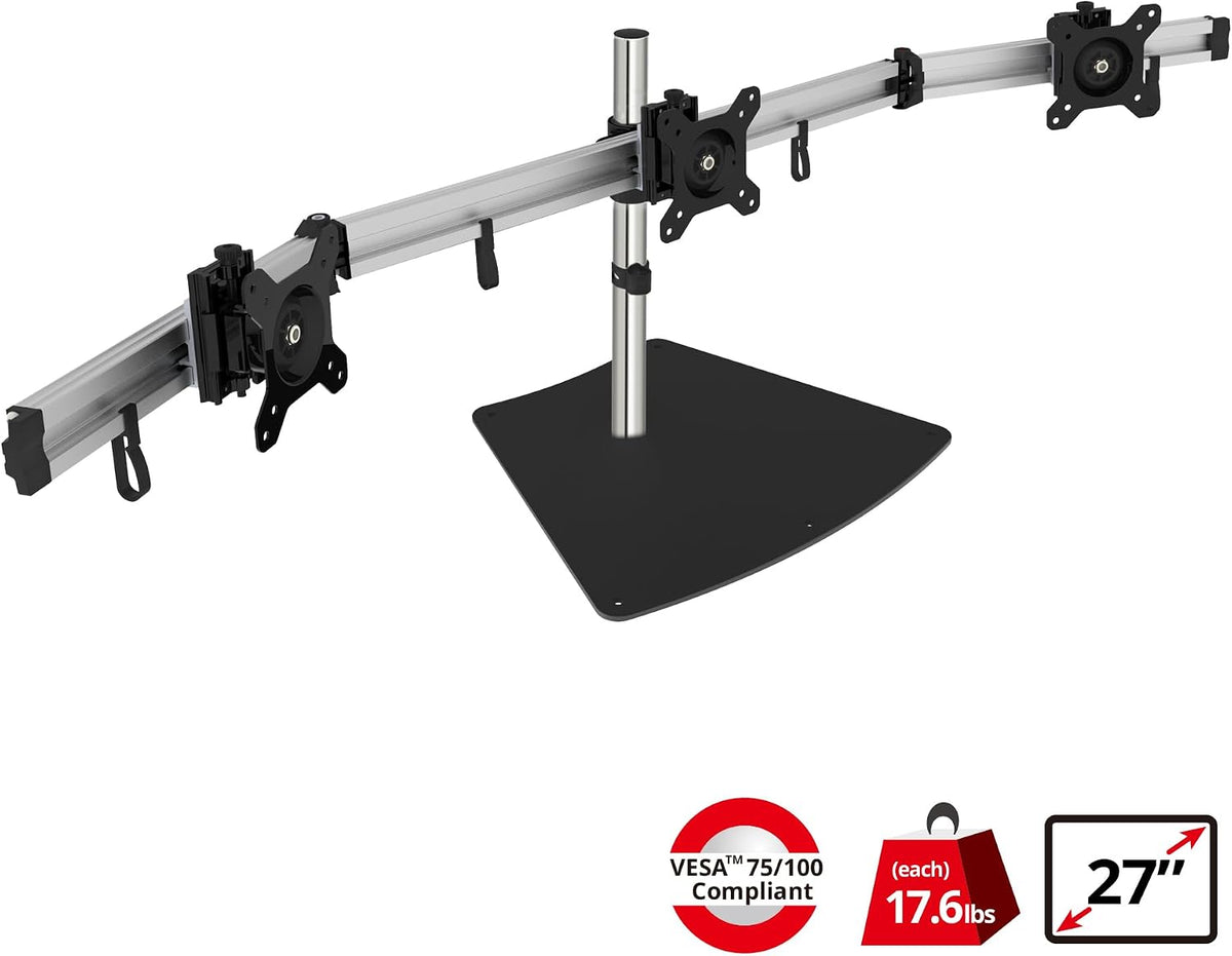 SIIG Premium Aluminum Triple Monitor Stand - 3 Monitors 13" to 27" Up To 17.6 lbs VESA 75 and 100 (CE-MT2111-S1)