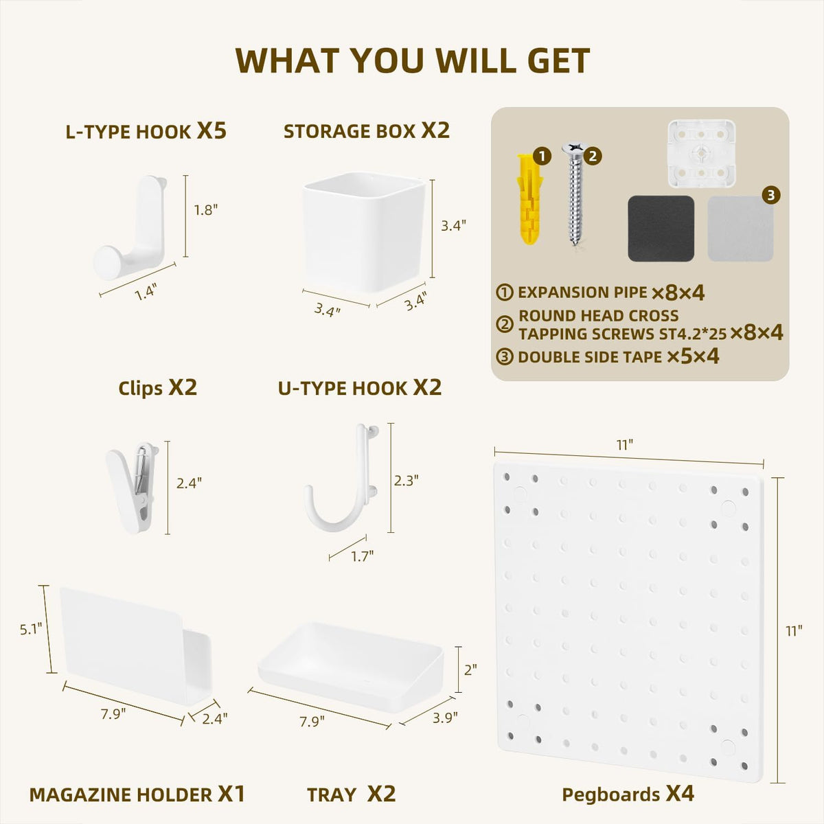 VUSIGN Peg Board Combination Kit 22"x22" Pegboards, White
