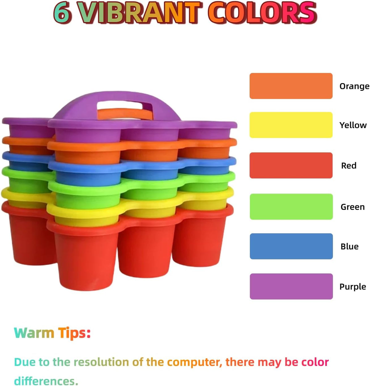6 Pack Plastic Classroom Caddy Organizer with Handle,6 Compartment, Rainbow