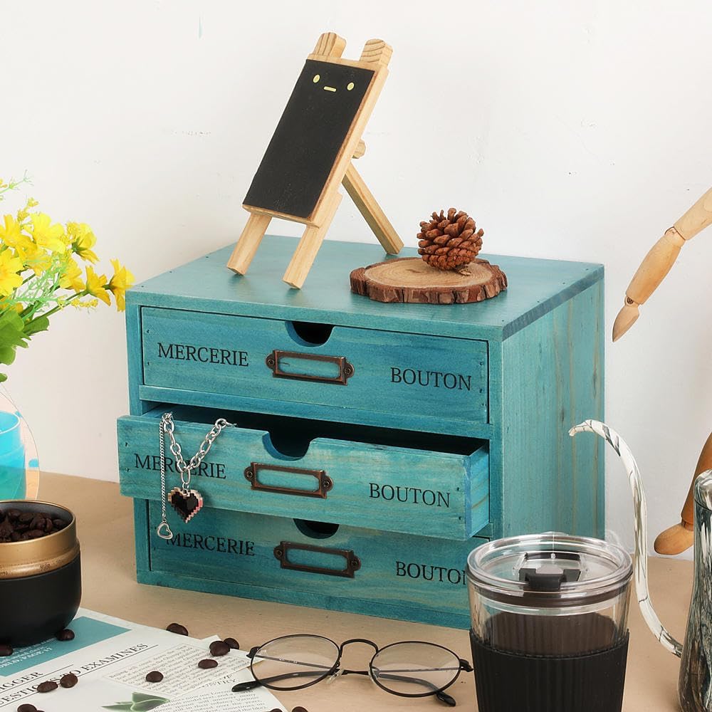 Small Wooden Drawers Wooden Box with Drawer Blue