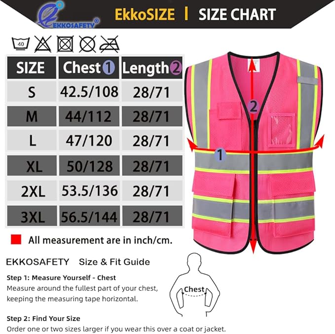 Safety Vest for Men Women,Mesh High Visibility Construction Work Vest with Reflective Strips,Meets ANSI/ISEA Standards(EK175-Mesh-Hot Pink-XL)