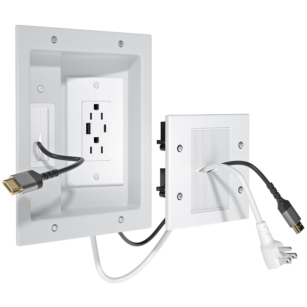 Forging Mount TV Cord Hider for Wall Mounted TV with 2 AC Outlets, USB-A Ports & Type C Ports, in-Wall TV Cable Concealer Kit with Recessed Power, Easy, Safe Cable Management with 9.6” Extension Cord