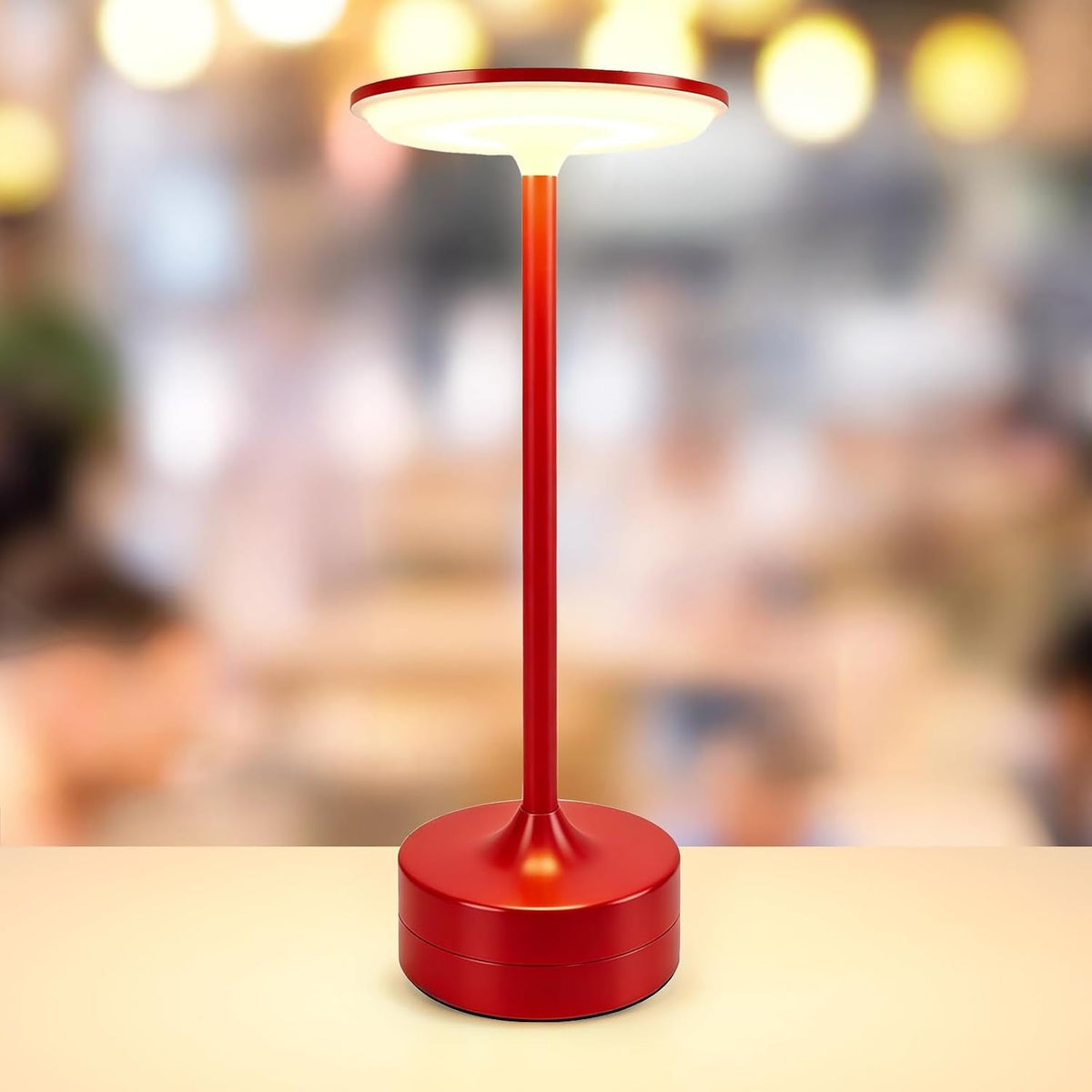 Small Table Lamp, Portable Metal Table Lamp, Cordless Rechargeable Table Lamp , 3 Color Stepless Dimmable Atmosphere Table Lamps for Patio, Camping, Coffee table decor lamp for Indoor/Outdoo(Red)