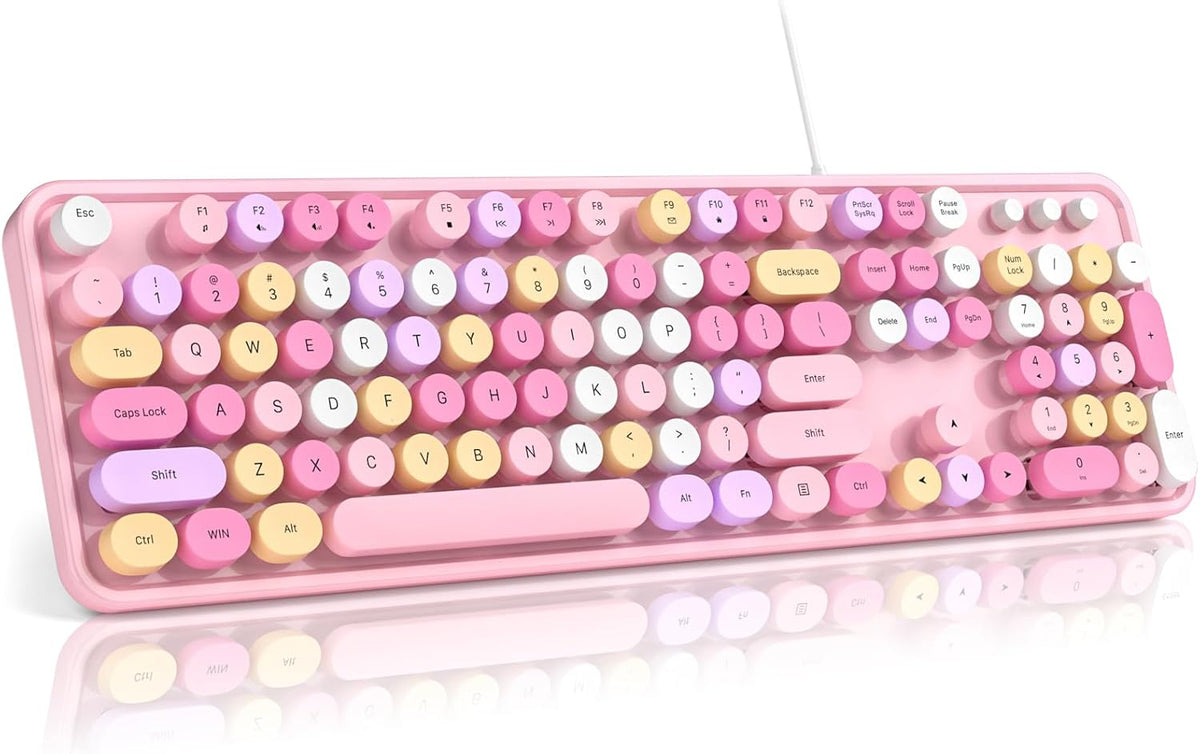 MOFII Computer Keyboard Wired,Round Key Retro Typewriter Keyboard Full Size