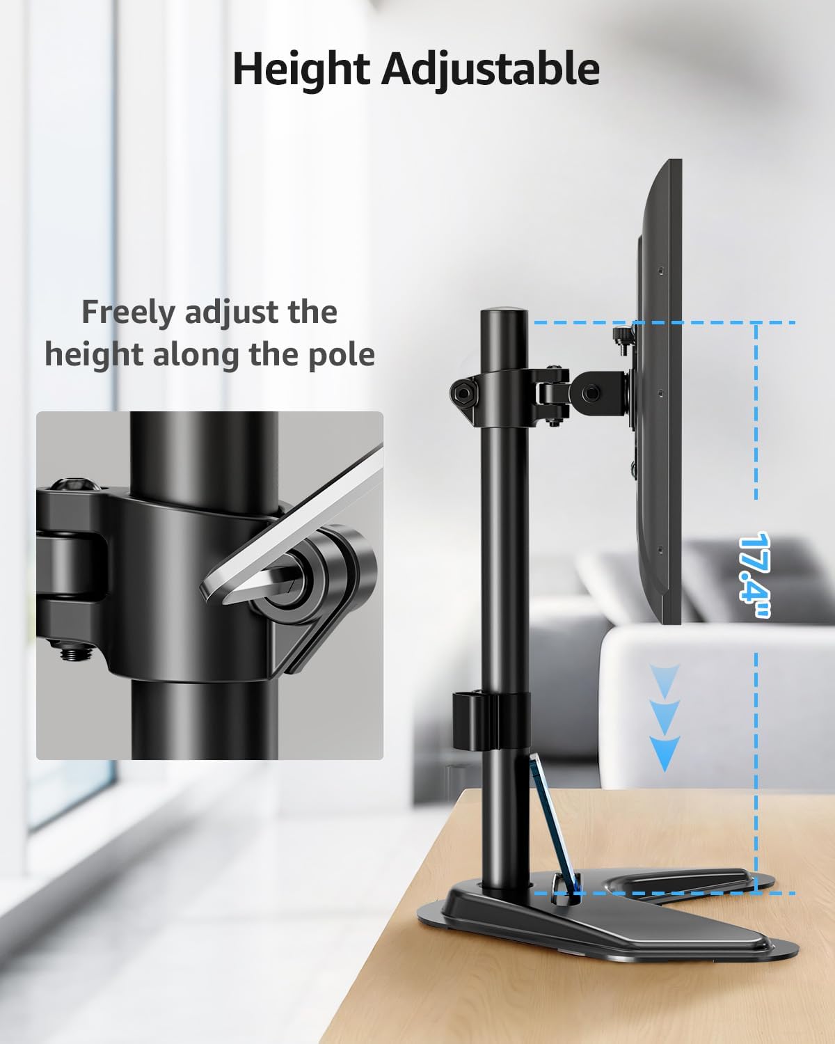 MOUNTUP Single Monitor Stands, Freestanding VESA Monitor Desk Mount fits 13'' to 32'' Computer Screen with Height Adjustable, Swivel, Tilt, Rotation, 17.6 lbs Load, For Home Office, VESA 75x75/100x100