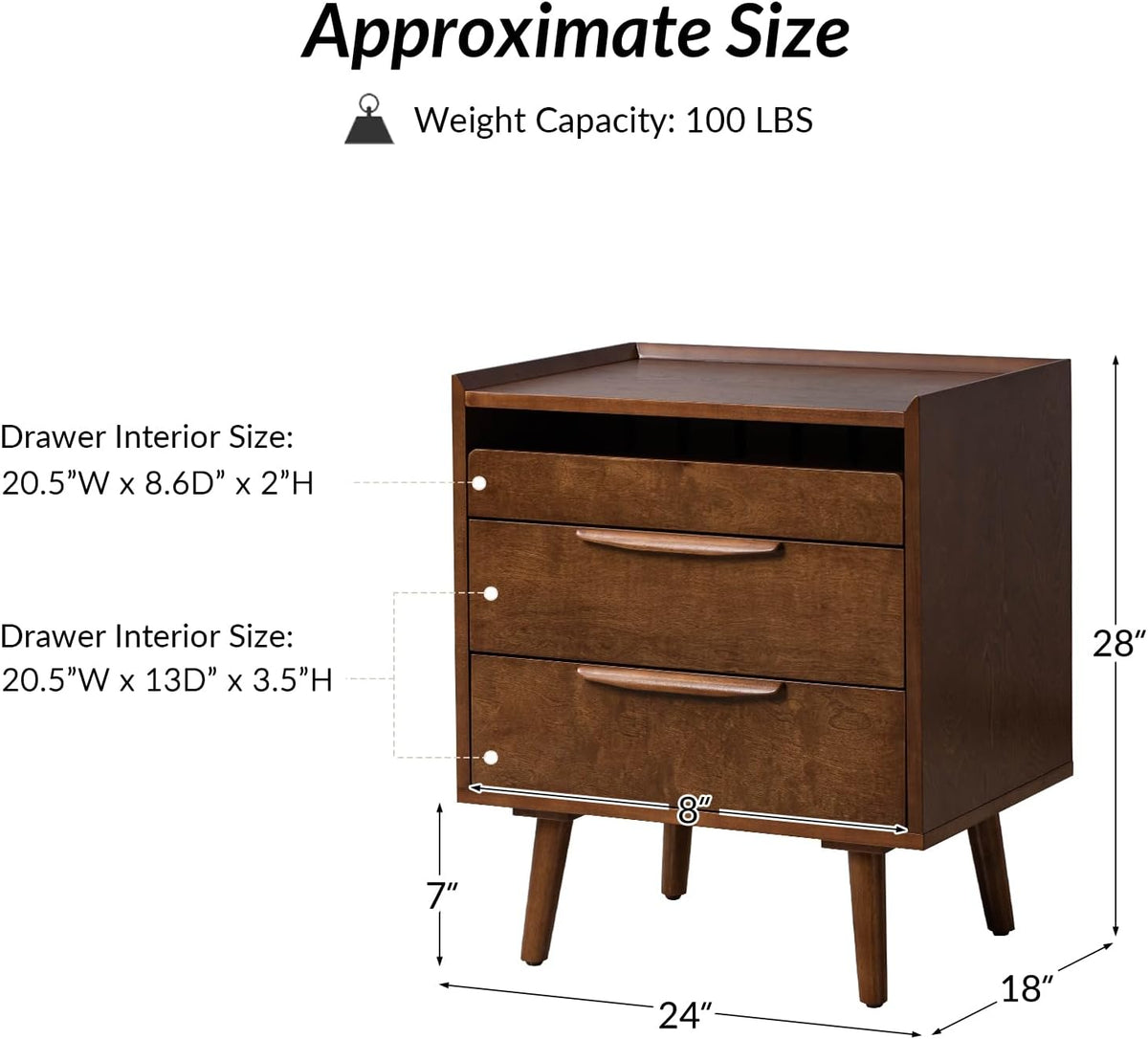 HULALA HOME 2-Drawer End Table with Charge Station, Walnut