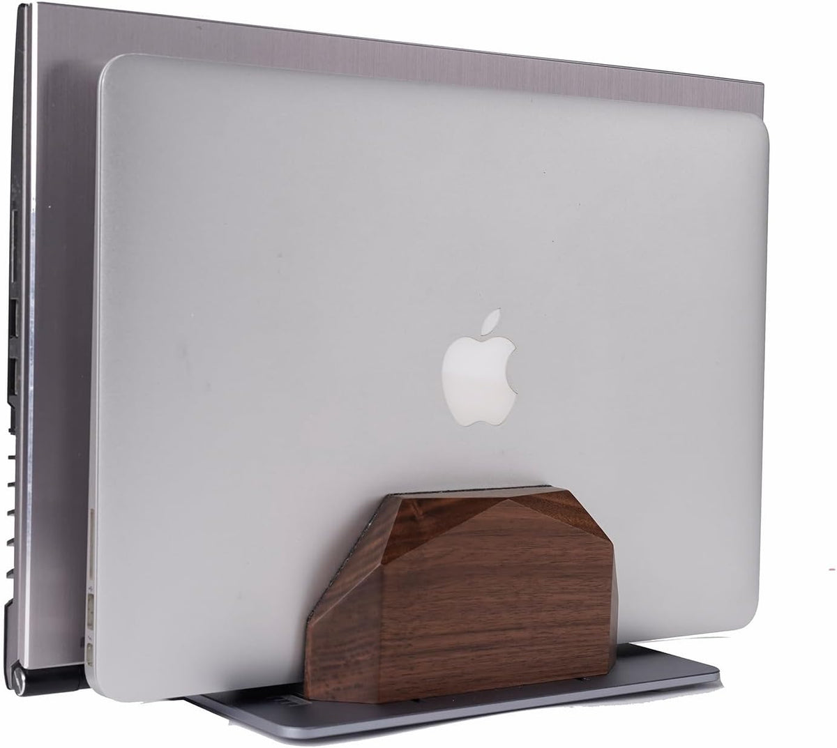 Walnut Vertical Laptop Stand, Dual Slot Wood Laptop Holder for Desk