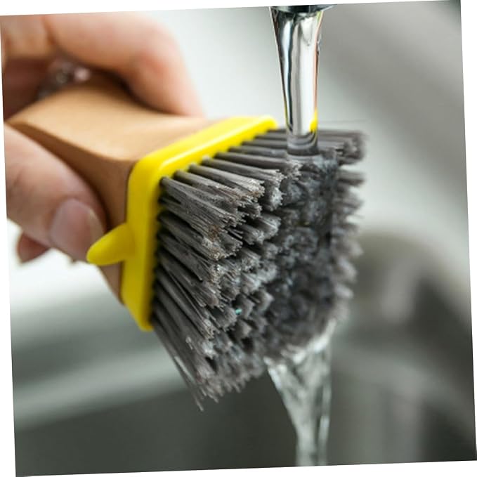 Natural Wood Handle Sponge Scrubber Tile Scrubber Brush Cleaner Kitchen