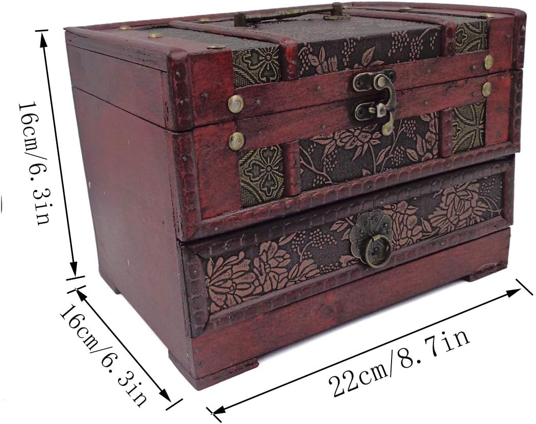 ISOTO Retro Vintage Wooden Jewelry Box Storage Box Organizer Container Case Chest Trinket Box with Mirror for Gilrs Girlfriend Women for Mother's Day (Style 3)