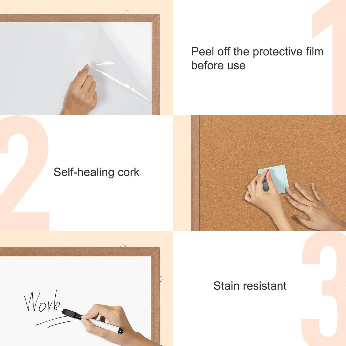 Combination Magnetic Whiteboard Cork Bulletin Board, 36x24 Inches Combo Dry Erase White Board Cork Pin Board for Wall with Natural Wood Frame…