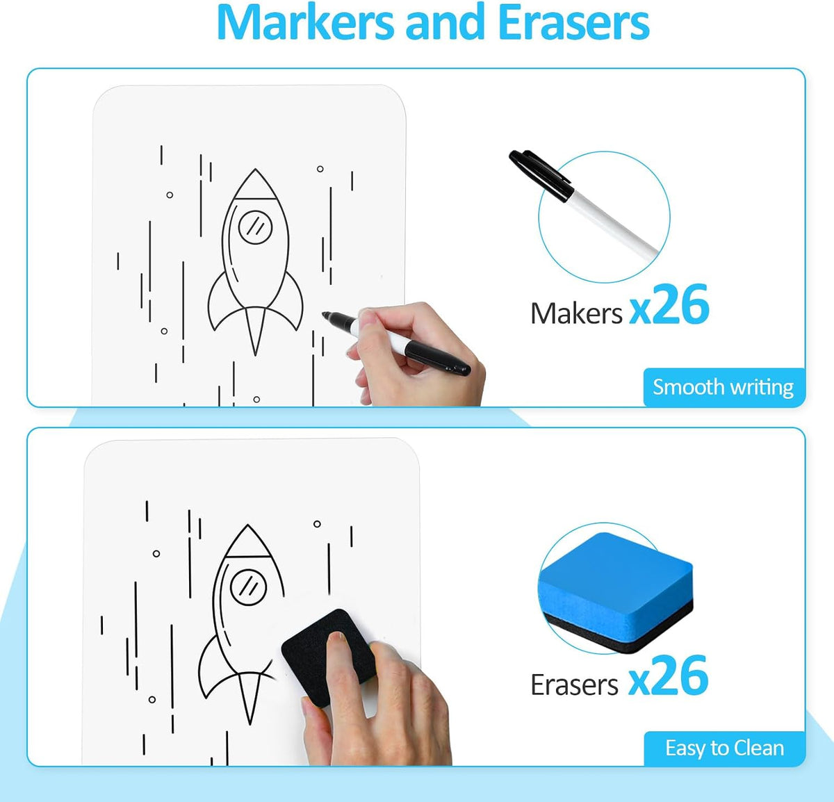 PANDRI 26 Pack Dry Erase Boards with 26 Erasers and 26 Markers, 12.5”x 9”