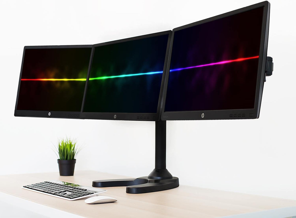 Mount-It! Triple Monitor Stand for 3 Screens up to 24", Height Adjustable Desk Mount with Free Standing or Grommet Base, 22 lbs per Arm, VESA 75x75 100x100 Compatible, Full Motion Monitor Mount MI-789