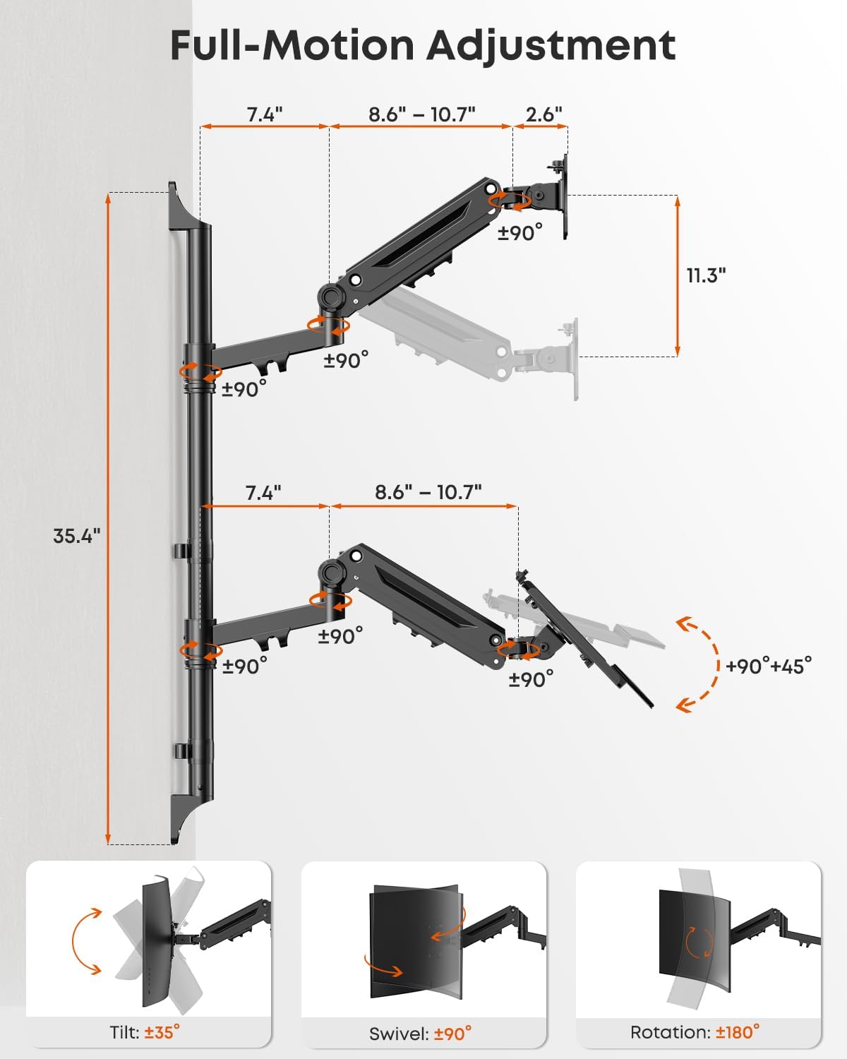 PUTUOSEN Wall Mount Monitor Arm with Keyboard Tray for 17 to 32 Inch