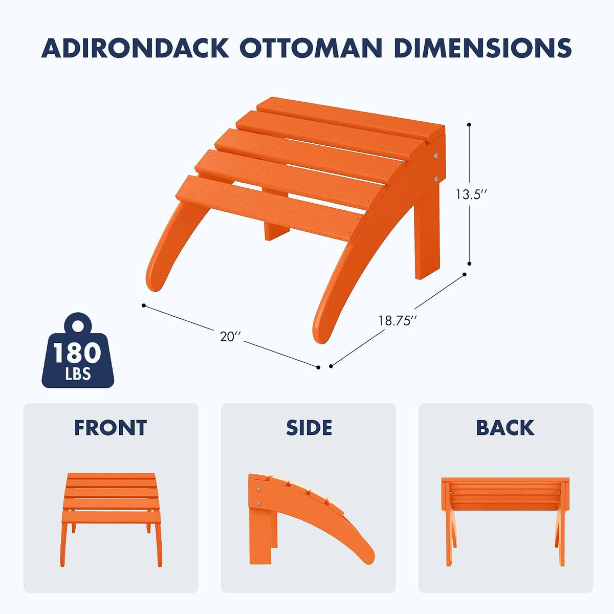 WO Home Furniture HDPE Folding Adirondack Ottoman, Orange