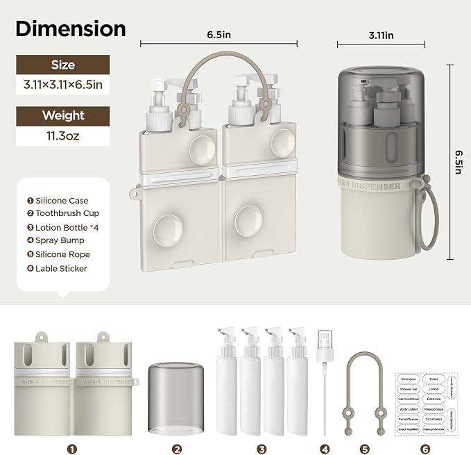 4 in 1 Travel Dispenser Bottle, Travel Toiletry Bottles