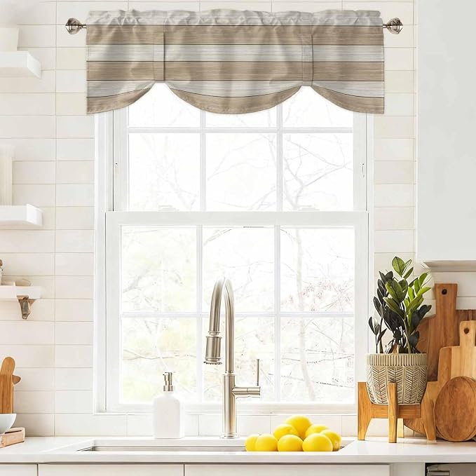 Brown Ombre Wooden Tie Up Valance Curtains