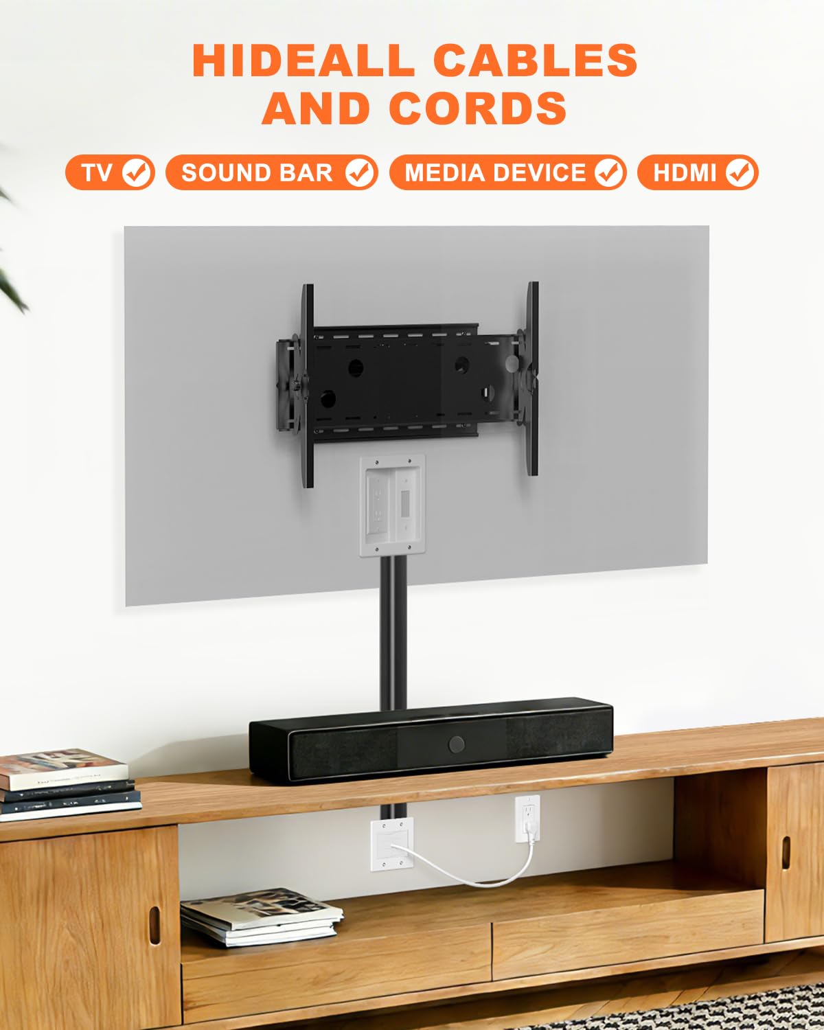 in Wall Cable Management Kit with Recessed Outlet Box, TV Cord Hider & Concealer - Dual Power Outlet, Large Pass-Through for HDMI Cables, UL Listed for Wall Mounted TV